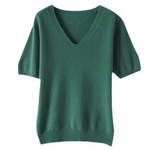 羊绒衫女V领秋季新款纯色短款毛衣短袖内搭大码羊毛衫针织打底衫