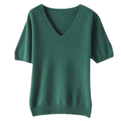 羊绒衫女V领秋季新款纯色短款毛