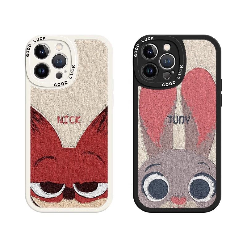 兔子手机壳适用iPhone15油画14pro苹果16情侣13新款12mini狐狸情侣11小羊皮17卡通8plus7p可爱