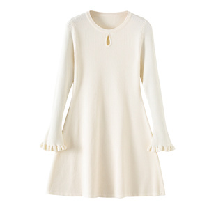 白色裙子短款a字裙长袖收腰内搭连衣裙打底针织裙子秋冬毛衣裙