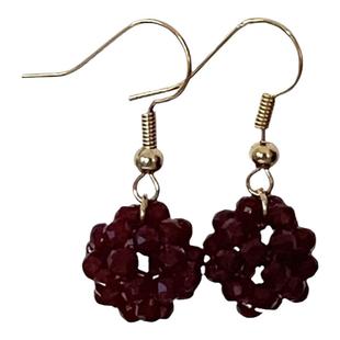 14K包金耳钉宫廷复古石榴石色水晶花球耳环尖晶石绣球耳饰长款女