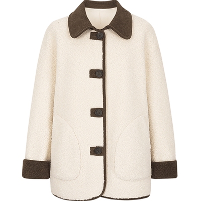 米色羊毛短外套女kbne气质秋冬季新款夹克外衣设计感小众开衫上衣