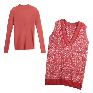 网红洋气套装女秋冬新款针织打底上衣宽松中长款马甲背心裙二件套