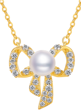 周六福纯银珍珠蝴蝶结项链