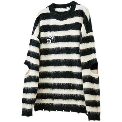 潮牌原创条纹情侣款oversize毛衣