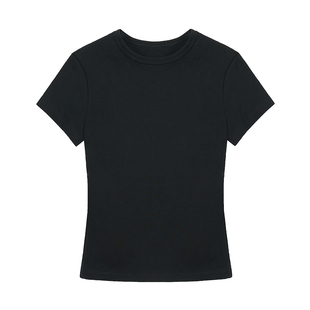 pusumede 长期穿搭 纯色基础款短袖T恤女圆领修身显瘦正肩上衣