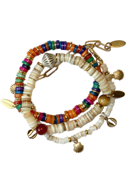 飒米波西米亚风秋季美拉德贝壳吊坠贝壳片叠戴手串手链套装新品