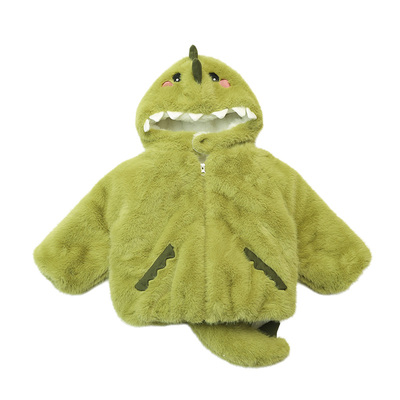 儿童恐龙毛绒外套加厚连帽带尾