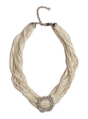 欧美宫廷风中古vintage复古气质银色多层珍珠闪钻项链耳环套装女