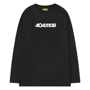 404MOB基础款百搭黑白色长袖T恤男女同款ins宽松纯棉潮牌休闲上衣