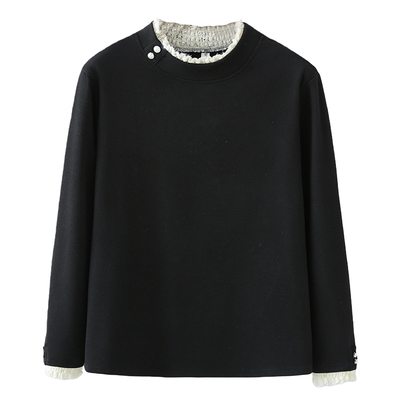 翠袖大码女装法式温柔风蕾丝花边内搭打底衫秋冬胖mm长袖T恤上衣