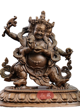 藏传纯铜古色三脸六臂红财神佛像2寸随身密宗供奉佛堂铜像铜摆件