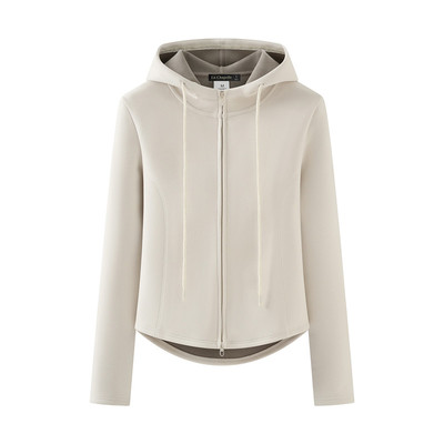 拉夏贝尔/La Chapelle韩版连帽拉链卫衣女秋新款修身显瘦休闲外套