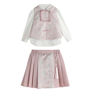 布丁哈鲁童装女童套装2026春秋新款儿童国风新中式马甲衬衫马面裙