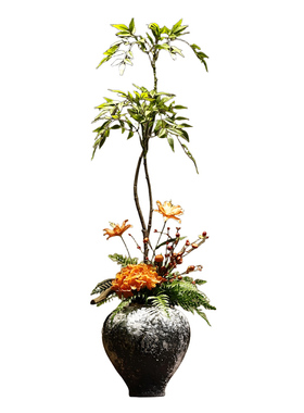 陶瓷花瓶摆件禅意高挑南天竹花艺
