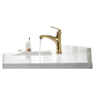 出口抽拉式金色黄铜单孔面盆龙头冷热欧美式伸缩卫生间台盆水龙头