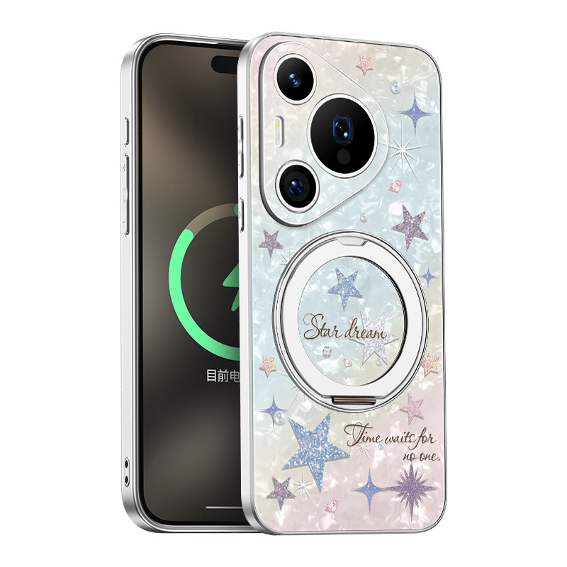 维泡轻奢星星适用华为pura70手机壳新款磁吸旋转带支架p70pro+全包镜头ultra超薄气质女神prua磨砂高级感防
