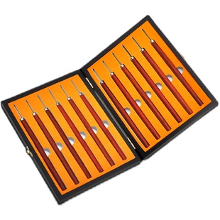 工料天下朗吉牌手工橄榄核雕刻刀12支套装 白钢木雕刀具微雕版雕