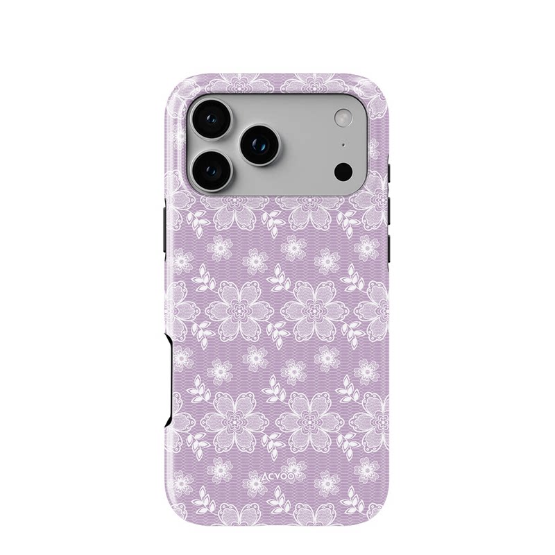 Acvoo蕾丝紫色复古法式温柔浪漫iPhone18Pro保护17适用于16苹果15手机壳14防摔壳13不褪色12环保可水洗全包