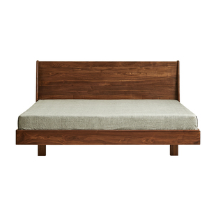 北美黑胡桃木悬浮床带氛围灯日式主卧双人床实木小户型高背床1.8m