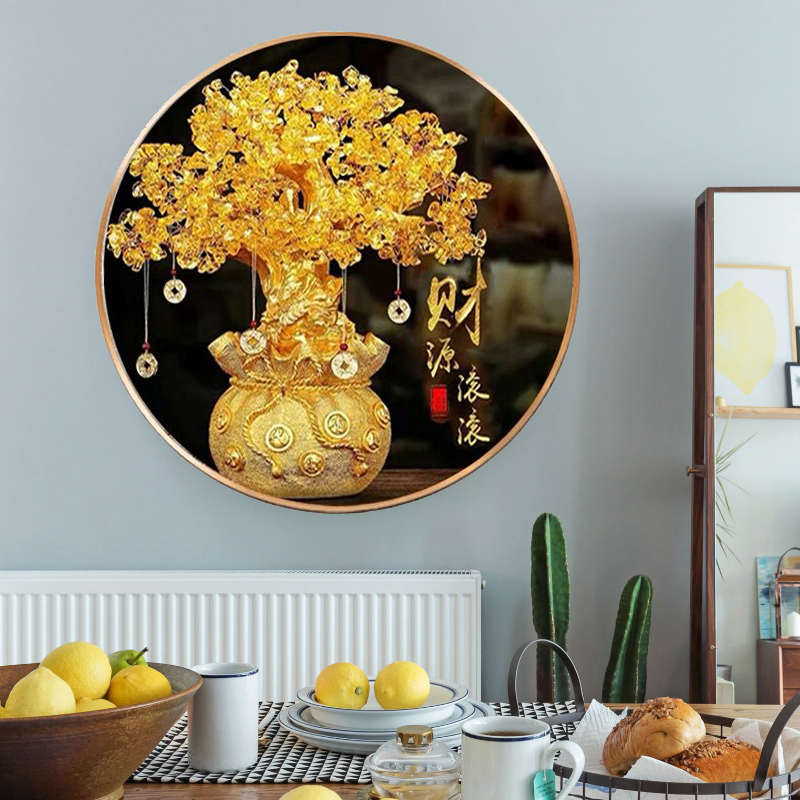 钻石画满钻新款2025发财摇钱树5d贴钻十字绣财源滚滚圆形客厅餐厅