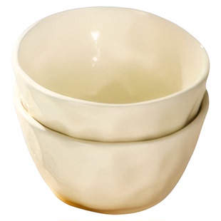 千屿奶油风米饭碗手捏纹陶瓷碗可微波小汤碗家用餐具4.7英寸2个装