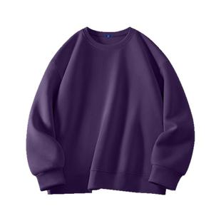 GENIOLAMODE卫衣男纯色圆领上衣春季新款紫色高级感重磅套头衫潮