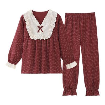 花边领红锦绮梦纯棉纱布睡衣套装