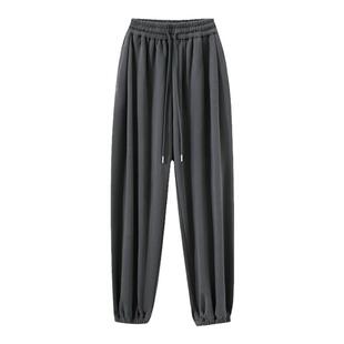 大码阔腿裤女秋冬季酒红色高腰宽松显瘦加绒休闲裤胖mm遮肉运动裤