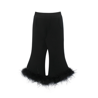 大耳象女童可拆卸鸵鸟毛条加绒喇叭裤冬季新款宝儿甜美保暖裤子