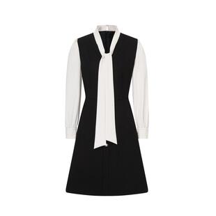 Scofield女装飘带收腰版型短裙显高长袖优雅连衣裙夏季裙子