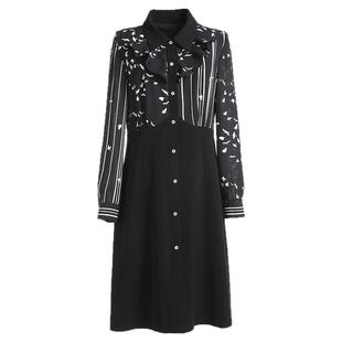 乔万尼商场同款春装新款收腰显瘦职场气质长袖连衣裙女式中长款