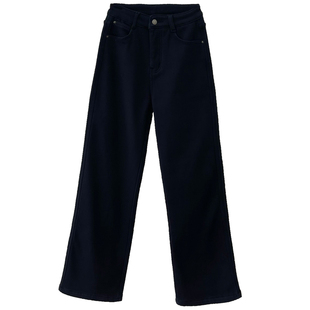 莱赛尔高腰显瘦加绒直筒牛仔裤女秋冬裤子宽松窄版阔腿裤拖地长裤