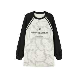 U/TI印染插肩袖长袖T恤连衣裙女装 简约百搭休闲尤缇时尚春季新款