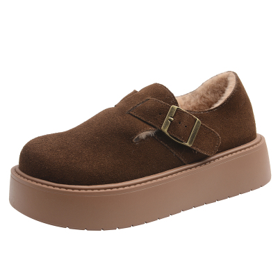 冬季加绒保暖毛毛鞋厚底博肯鞋女