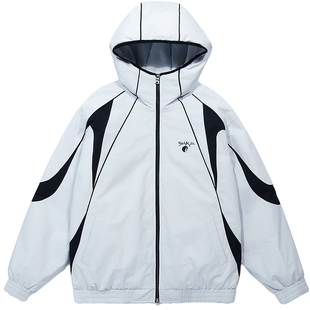 GUUKA潮牌浅灰色机能风冲锋轻薄羽绒服男冬季新款 双拉链外套宽松