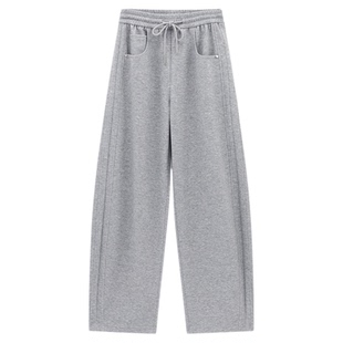 百家好松紧腰弯刀休闲裤女秋冬季新款气质纯色百搭垂感运动裤子