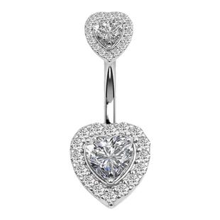 欧美ins双爱心宝石锆石肚脐钉Diamond Chrome Heart Belly Ring