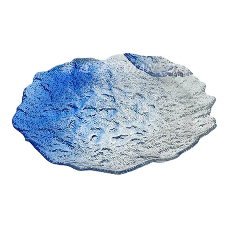 钱道嘉蓝色不规则冰川盘家用精致