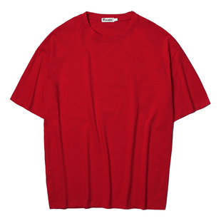 短袖T恤男夏季潮流百搭半截袖男ins港风宽松青少年红色半袖体恤衫