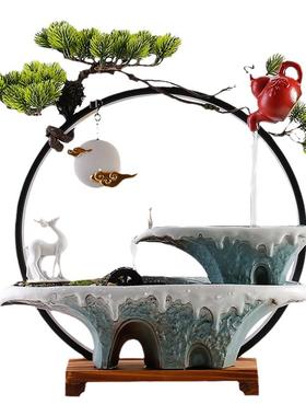 流水生财桌面摆件创意招财装饰品