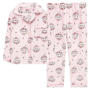 chiikawa珊瑚绒睡衣秋冬季女款加厚法兰绒保暖可爱吉伊卡通家居服