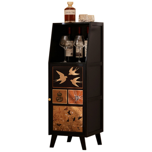 厨房餐边柜子小窄储物家用靠墙客厅咖啡茶水柜中古风置物落地橱柜
