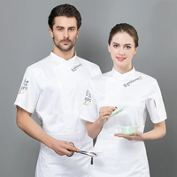 Белый сингл -топ+большой фартук [вышитые шеф -повар с короткими рукавами] тот же параграф мужчин и женщин