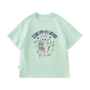 棵初26年夏季新款童装元气俏皮兔子印花短袖T恤全棉针织休闲上衣