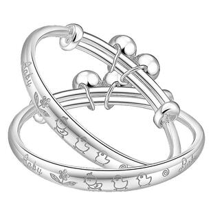 婴儿银手镯9999纯银男女小孩儿童周岁礼物银饰足银实心银镯子宝宝