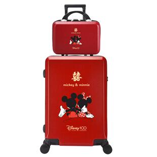 迪士尼可定制红色行李箱新娘结婚陪嫁拉杆箱20寸登机旅行子母箱女