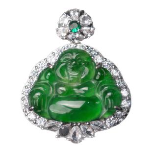 【安哒赢珠宝世家】满绿正阳绿弥勒佛翡翠挂坠豪华镶嵌款佛公