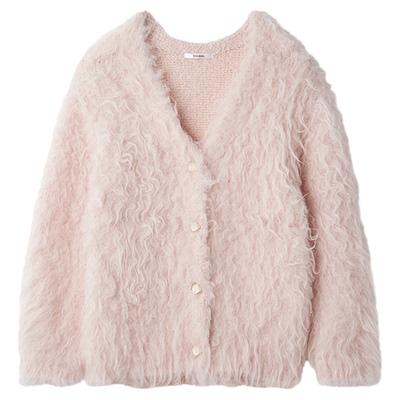 SNIDEL2025秋冬新品气质百搭纯色V领毛绒针织开衫外套SWNT255112