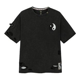 碧海潮生＜太极•2＞新款中国风国潮圆领纯棉绣花宽松做旧短袖t恤